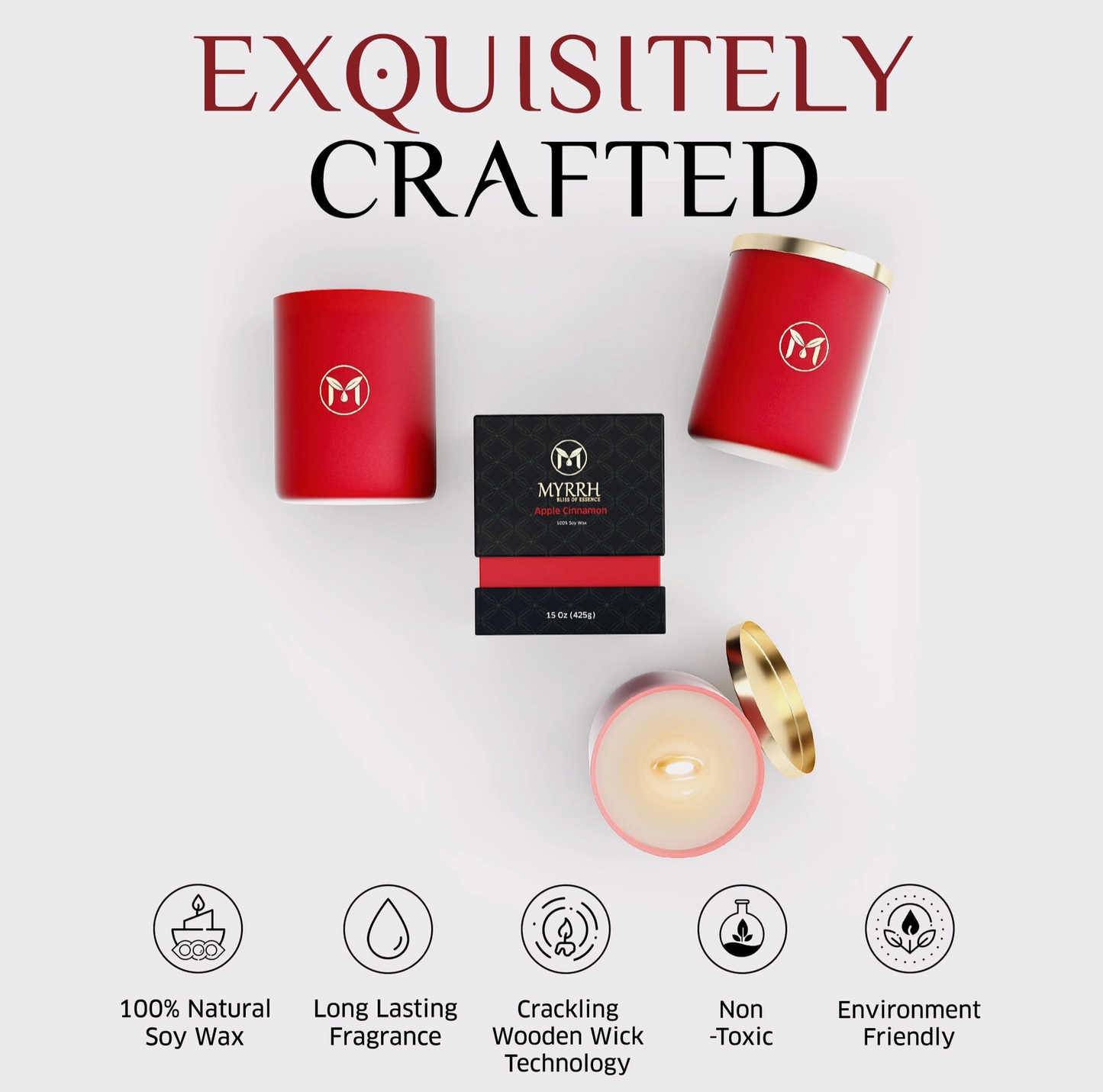 Apple Cinnamon 100% Soy Wax Crackling Wood Wick Candle