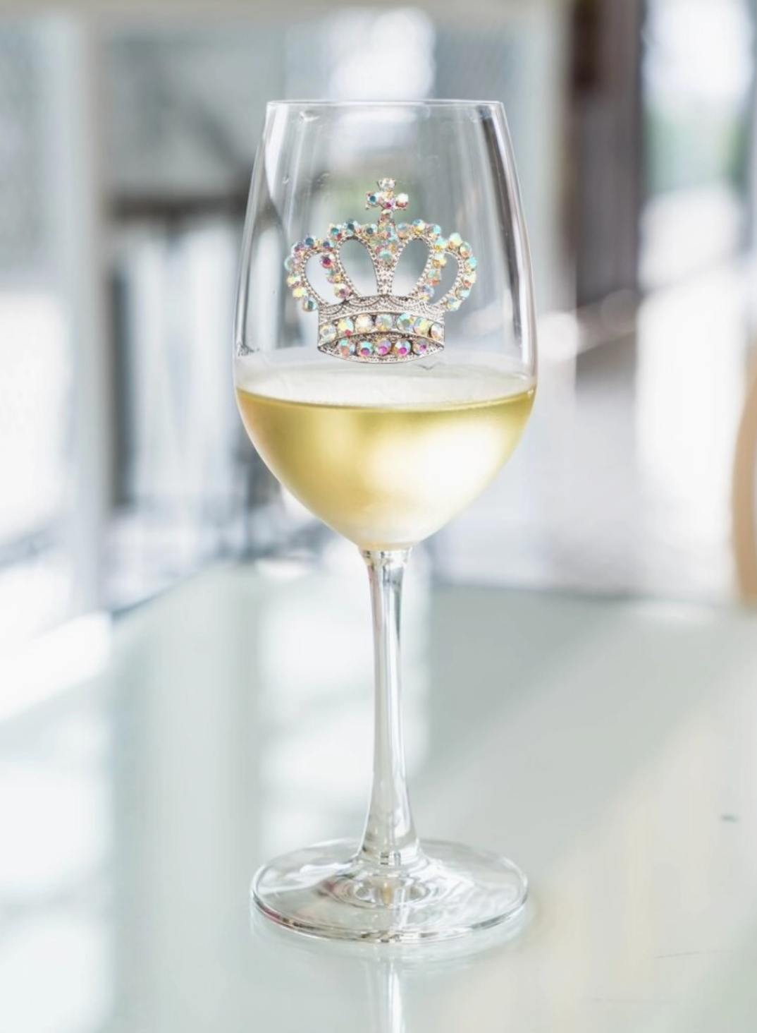 Aurora Borealis Crown Jeweled Stem Wine Glass