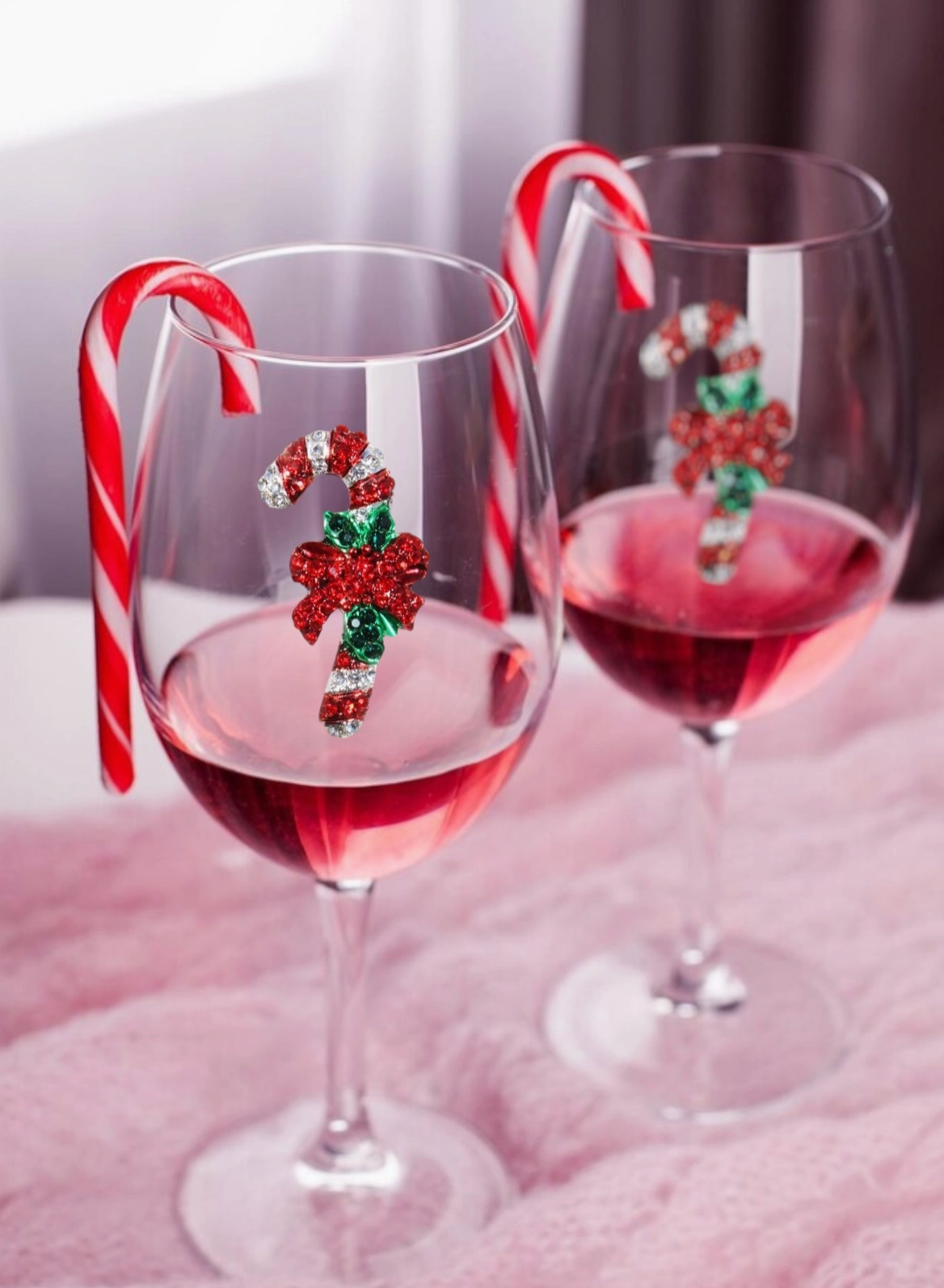 Candy Cane Holiday Jeweled Stem Wine Glass