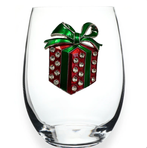 Present Holiday Jeweled Stemless Wine Glass