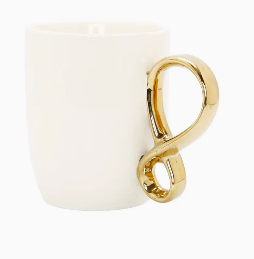 White Coffee Mug with Gold Twist Handle 19 oz.