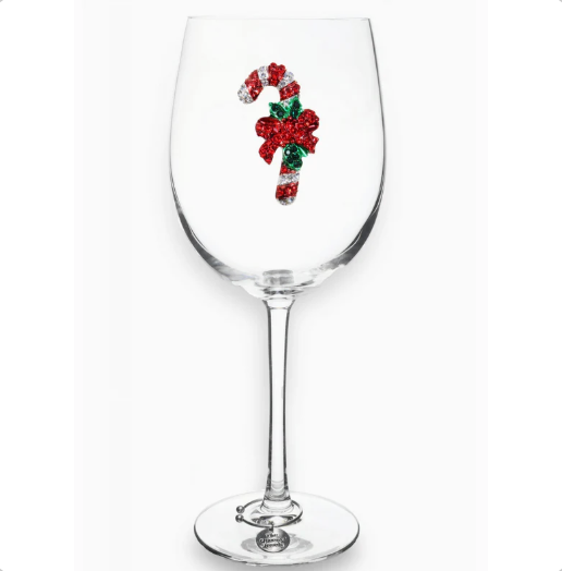 Candy Cane Holiday Jeweled Stem Wine Glass