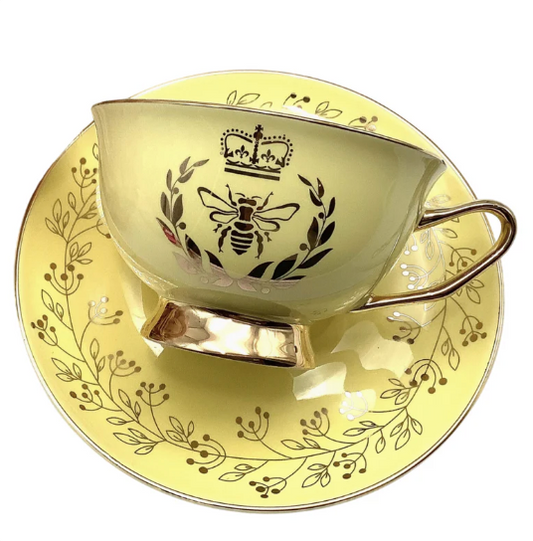 Bridgerton Inspired - Regency Golden Bee Yellow with Gold Teacup and Saucer