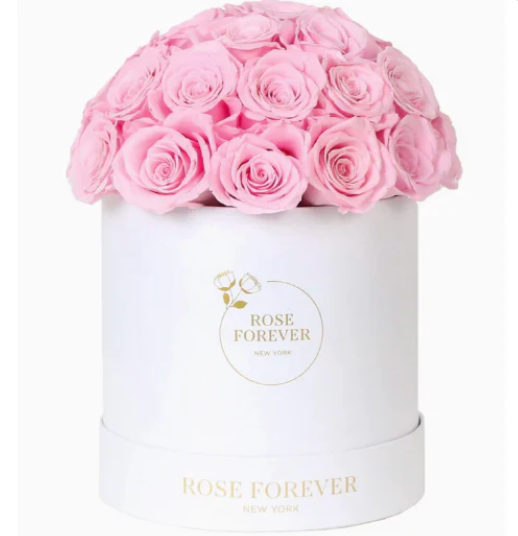 35 Pink Eternity Roses in White Dome Box – Luxury Preserved Flowers
