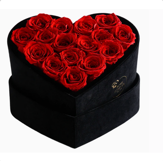 Essential 16 Red Roses Velvet Heart Eternity Roses Bouquet Box