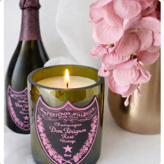 Recycled Dom Perignon Rose Candle 15oz.