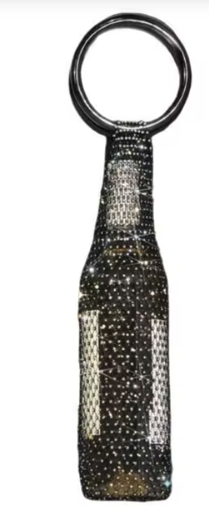 Rhinestone Mesh Wine & Champagne Bottle  Bag - Black