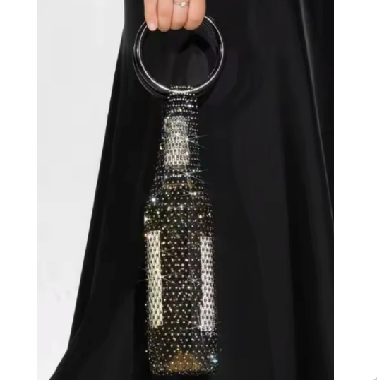 Rhinestone Mesh Wine & Champagne Bottle  Bag - Black
