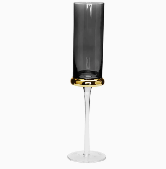Flute Glasses Tinted Black with Gold Band