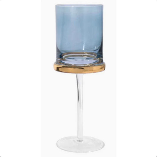 Blue Square Glasses with Gold Ring