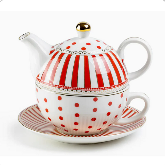 Tea For One - White & Red Polka Dots