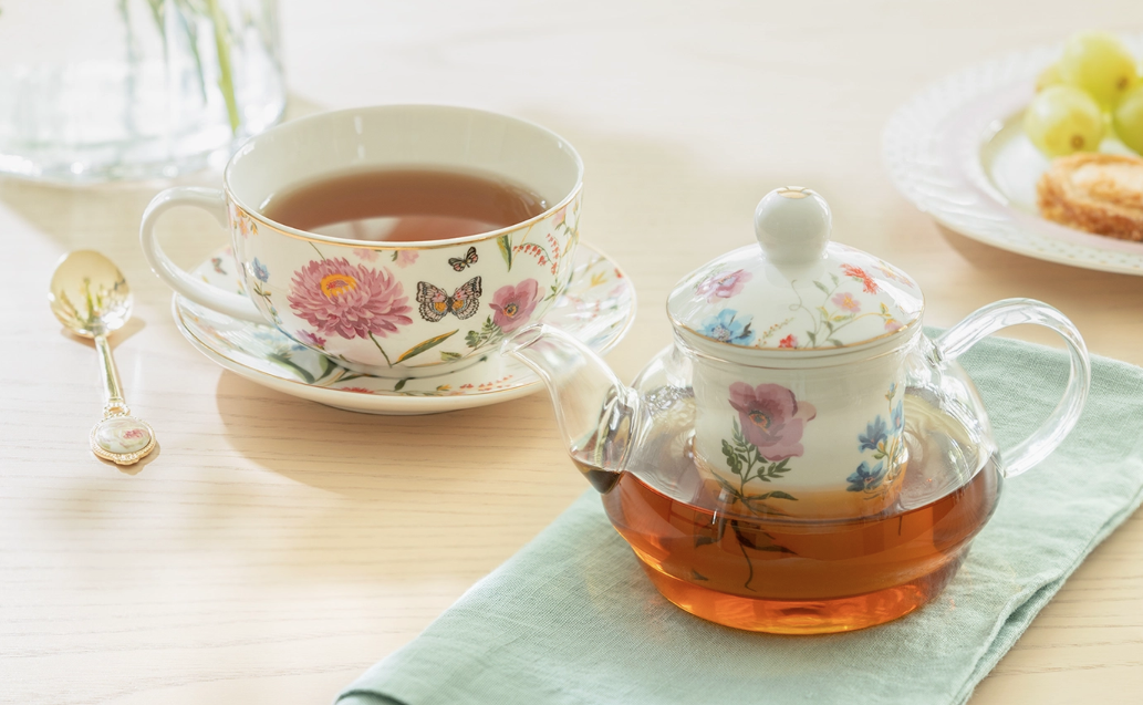 Butterfly Garden Glass and Fine Porcelain Tea For One Set