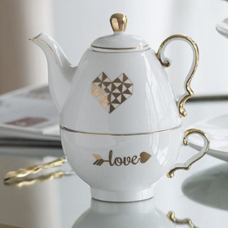 Amore Teapot & Cup Set - White/Gold