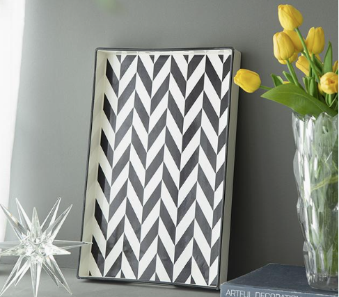 Chevron Black and White Rectangular Tray