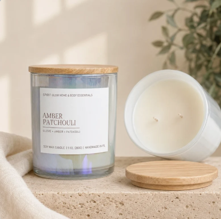 Amber Patchouli - 11oz Iridescent White Glass Soy Candle