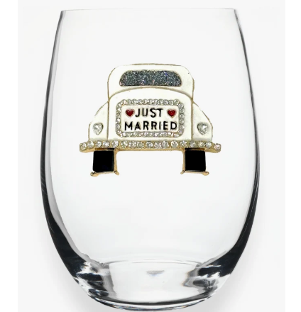 Just Married Stemless Wine Glass