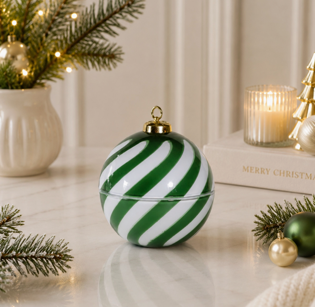 Green Candy Cane Christmas Ornament Candle