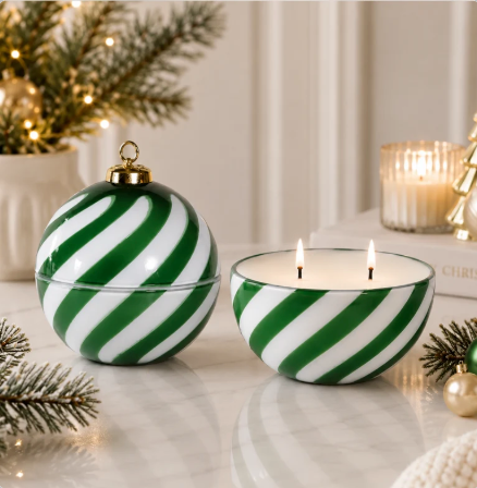 Green Candy Cane Christmas Ornament Candle