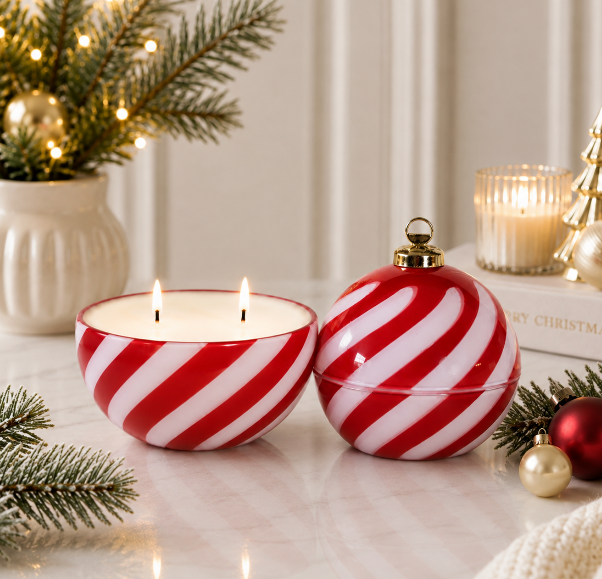 Red Candy Cane Christmas Ornament Candle