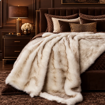 Luxury White Tipped Faux Fur Throw Blanket