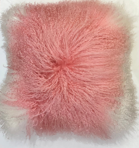 Pink & White Mongolian Wool Pillow Throw & Tuck Throw