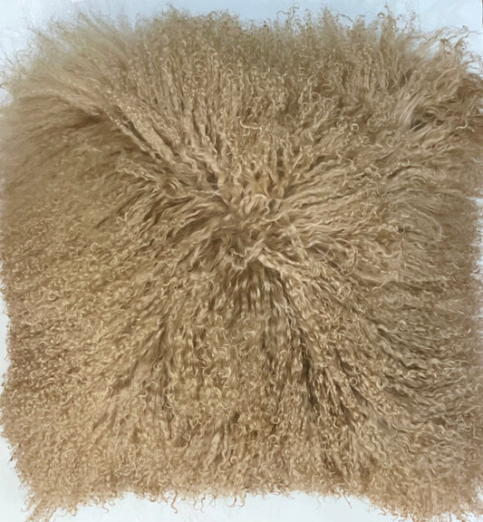 Beige Mongolian Lambs Wool Pillow Throw & Tuck