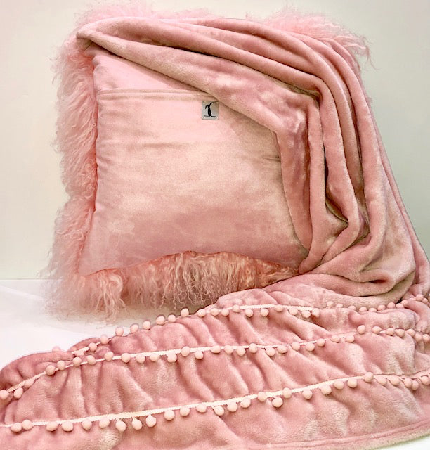 Pink Mongolian Wool Pillow Throw & Tuck