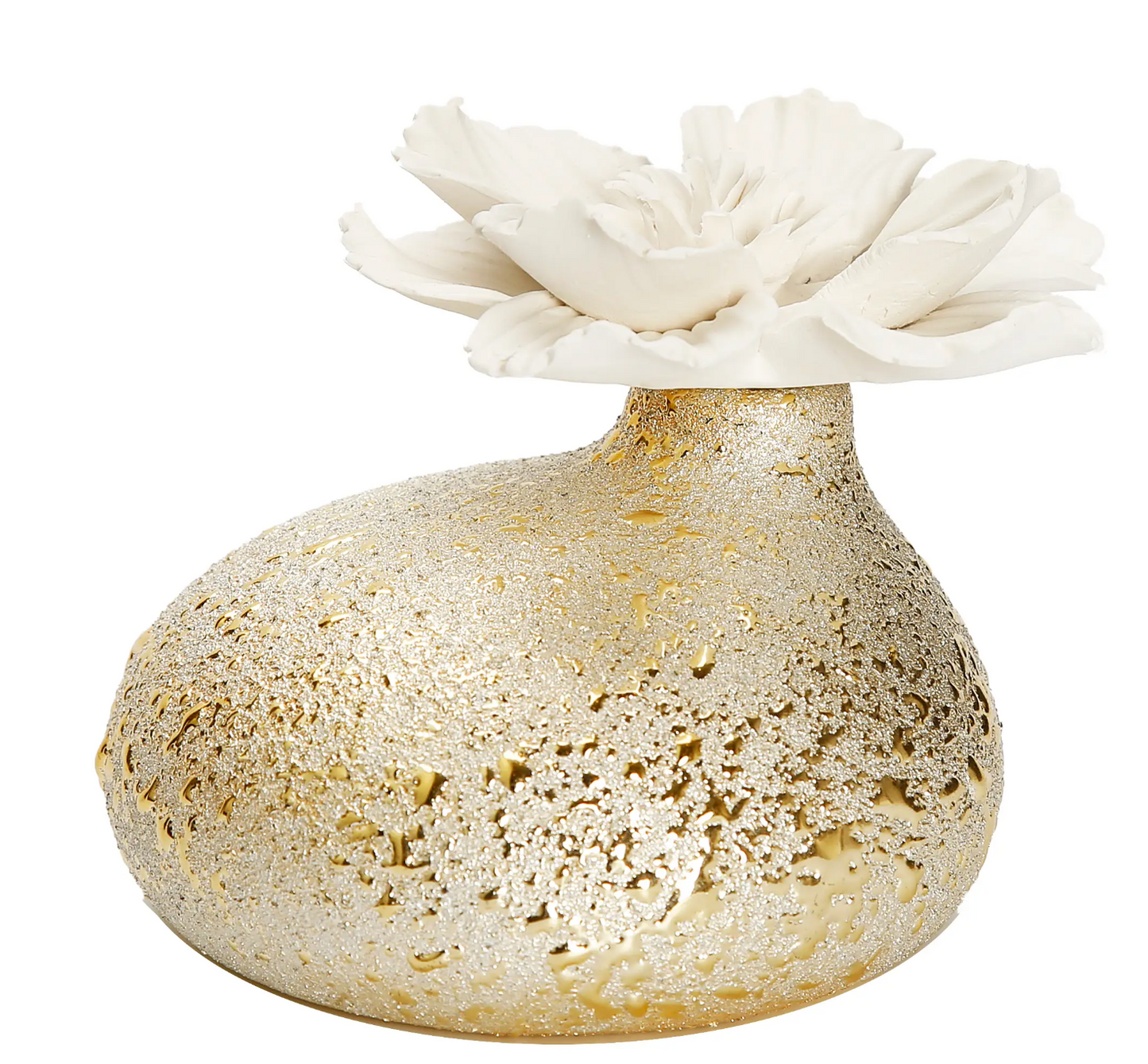 Embossed Gold Diffuser with Dimensional White Flower