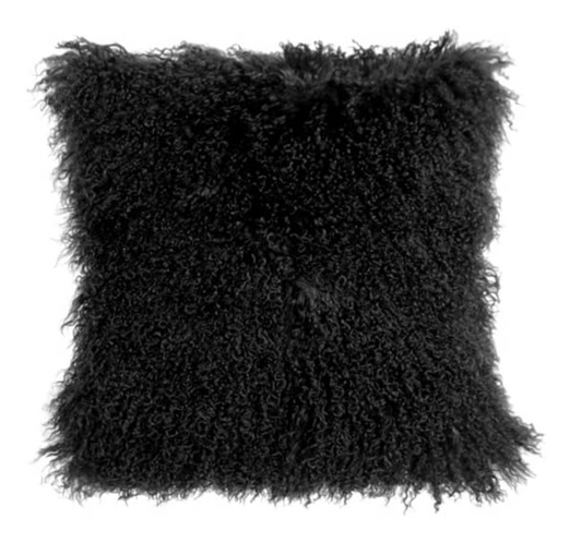 Black Mongolian Wool Pillow Throw & Tuck