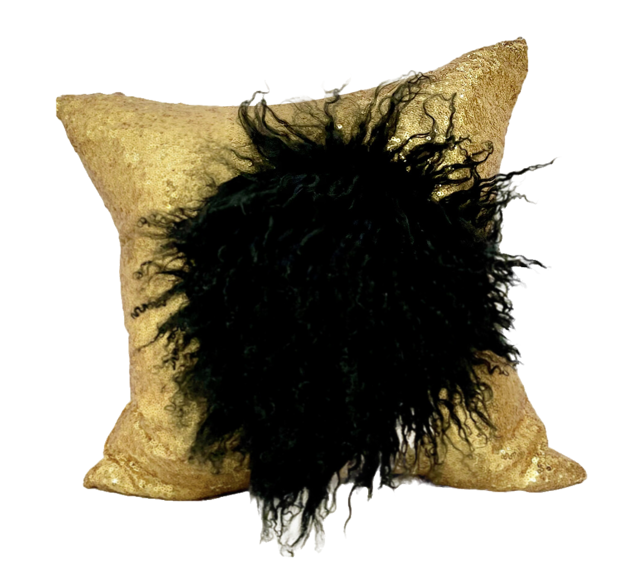 Gold Sequin Pillow with Black Mongolian
