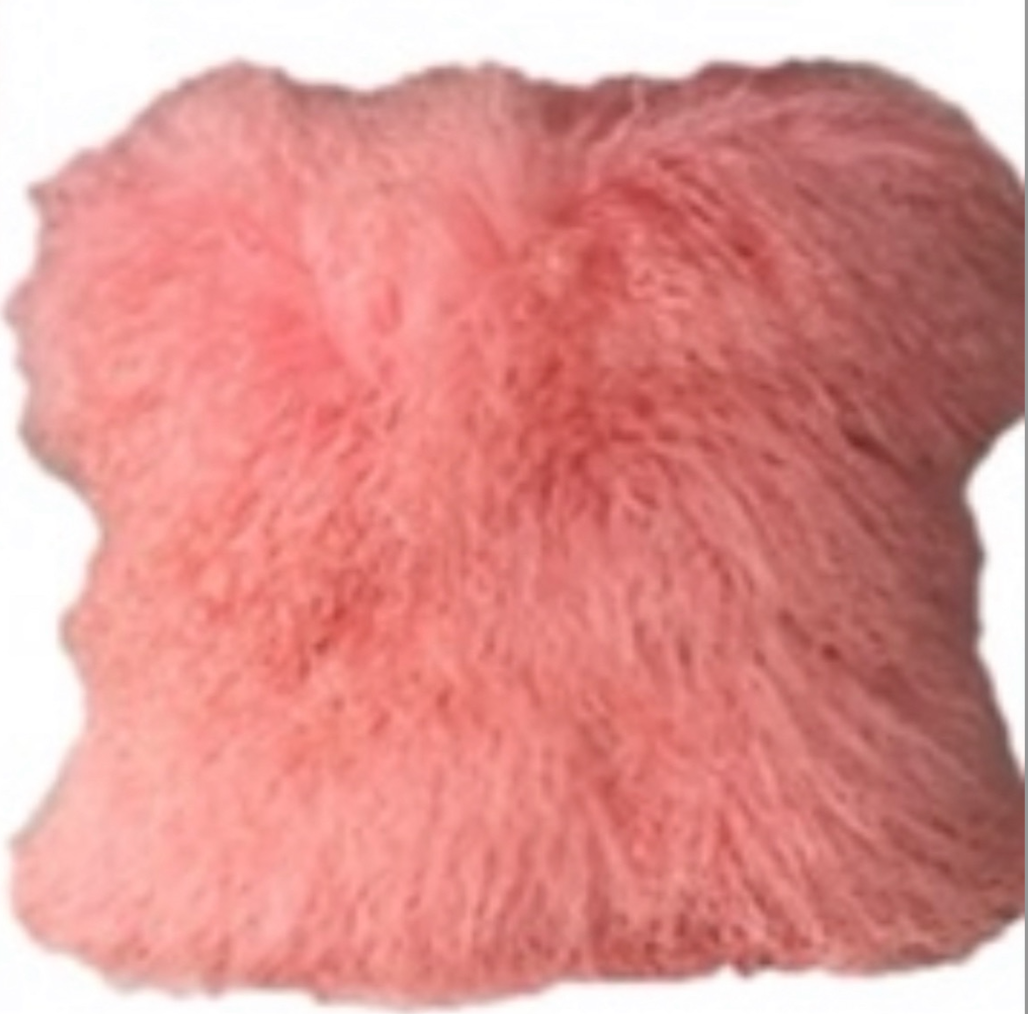Pink Mongolian Wool Pillow Throw & Tuck Throw
