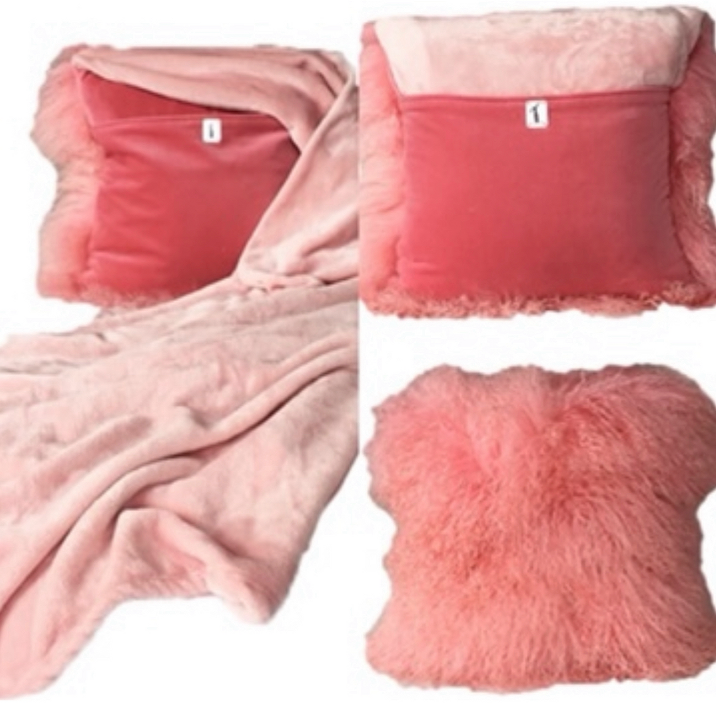 Pink Mongolian Wool Pillow Throw & Tuck Throw