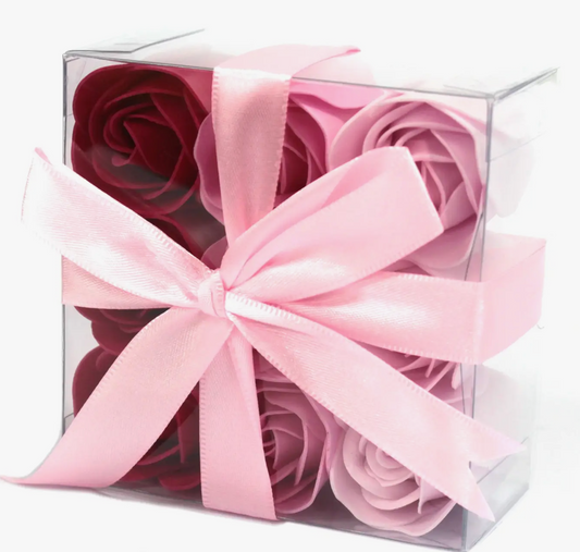 Soap Flower Gift Box- 9 Pink Roses - Square